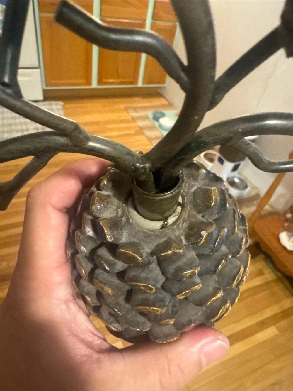 Vintage Rustic Wrought Iron Style Pinecone Candelabra Set Of 2